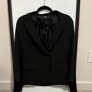 Mystic Elegant Black Women's Suit Jacket with Fringe Sleeves